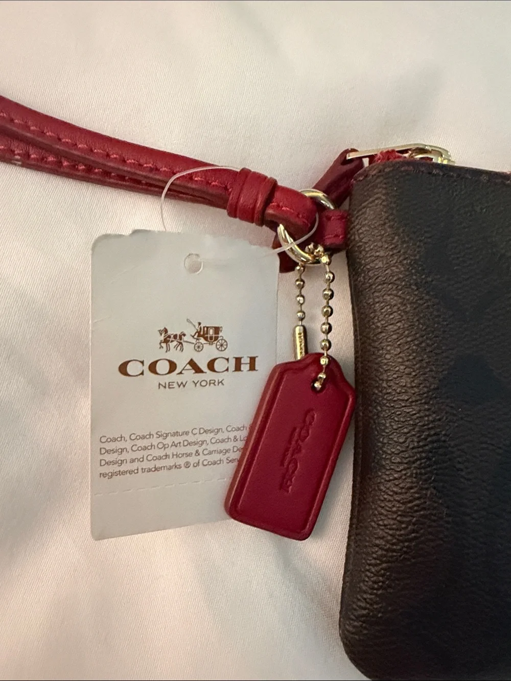 Coach Brown and Red Signature Stripe Wristlet